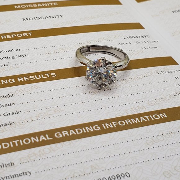 5 Carats moissanite engagement ring in 925 sterling silver band D-FL (RESIZABLE) - Picture 5 of 6